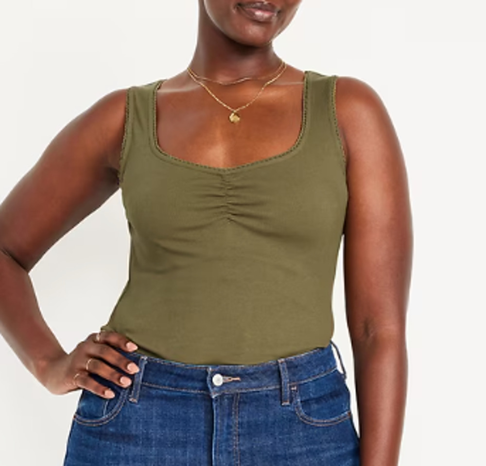 Old Navy Womens Green Satin Moss Cinched Rib-Knit Crop Tank Top NEW XL